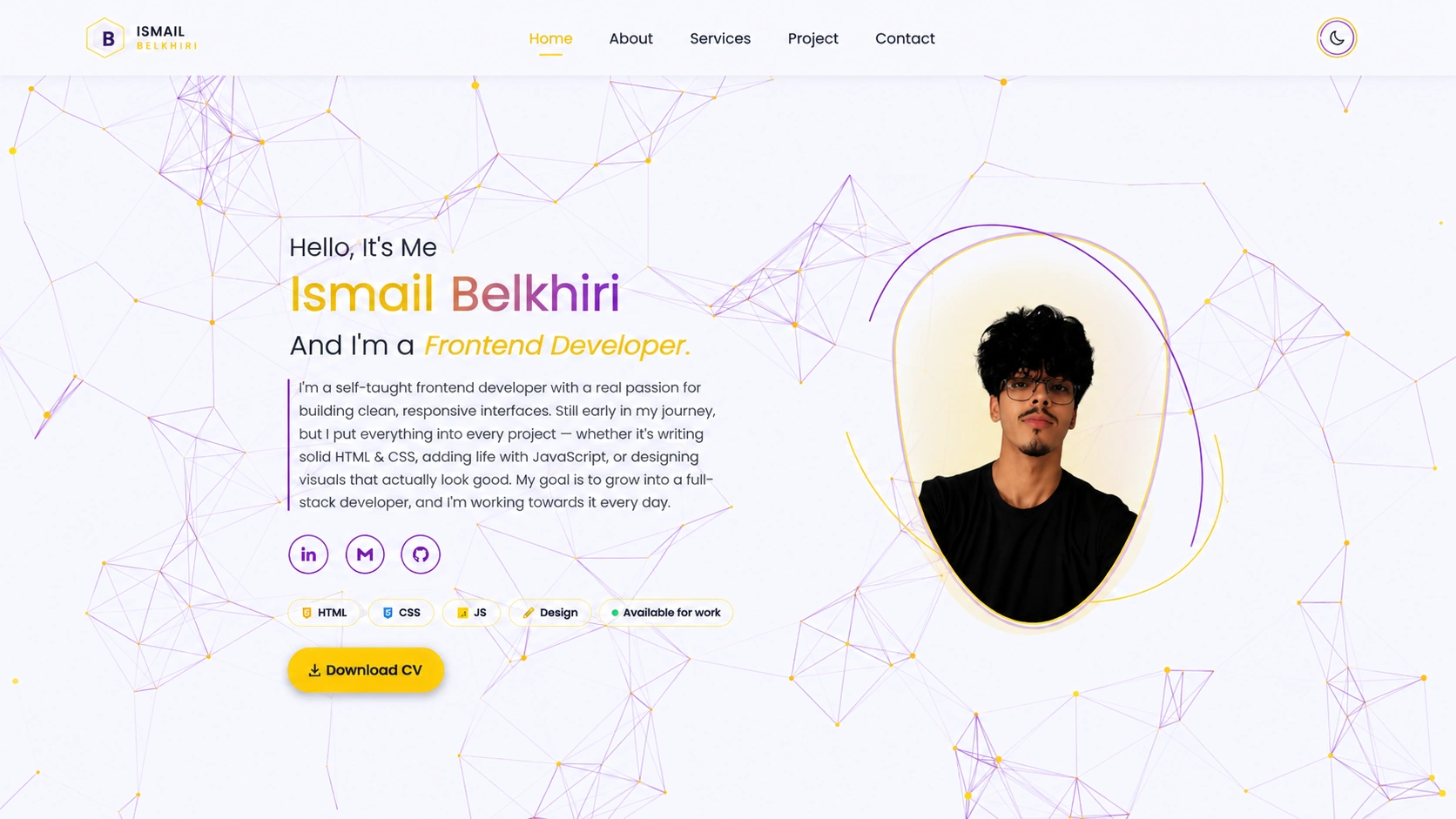 Screenshot of my personal portfolio website homepage
